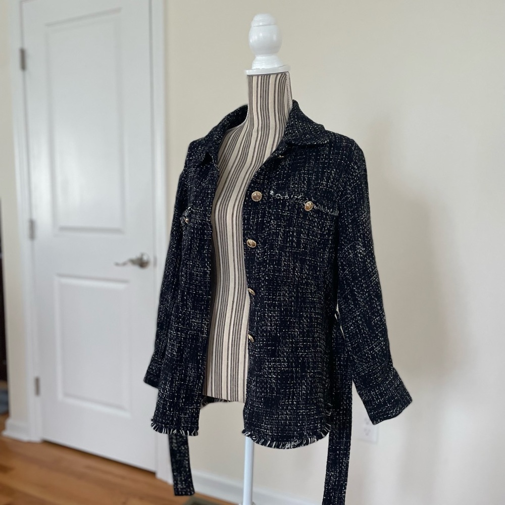 New Maje Navy Tweed Jacket Size 38 (US M)
